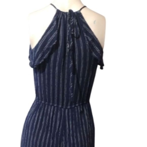 Navy Gray Pinstripe Jumpsuit Romper Aeropostale Size XS Adjustable & Elastic - Picture 7 of 8